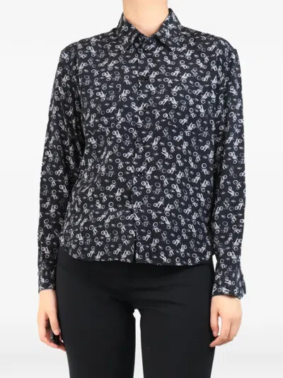 Pre-owned Saint Laurent Motorcycle-print Silk Shirt In Black