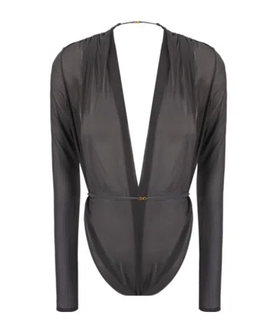 SAINT LAURENT SAINT LAURENT BELTED V-NECK LONG-SLEEVED JUMPSUIT
