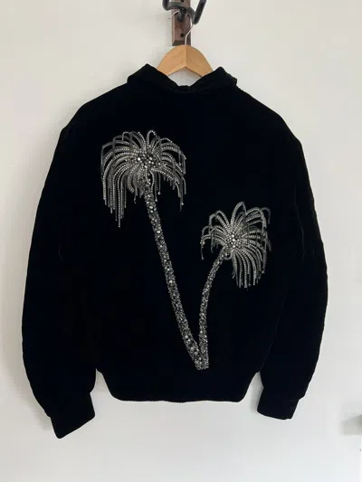 Pre-owned Saint Laurent Msrp 15k Palm Tree Chain Sequins Velour Embellished Jacket In Black