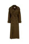 Saint Laurent Double-breasted Long Trench Coat In Ecorce