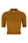 Saint Laurent Women's Cassandre Embroidery Polo Top In Brown