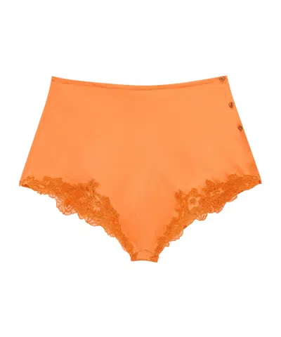 Saint Laurent Mulberry Silk Jersey Crepe-satin Pleated Lingerie Shorts In Orange