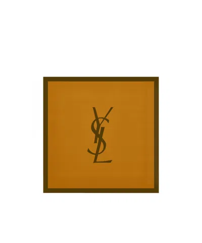 Saint Laurent Mulberry Silk Twill Square Scarf In Brown