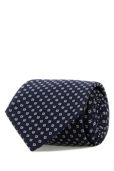 Saint Laurent Embroidered Silk Tie In Blue