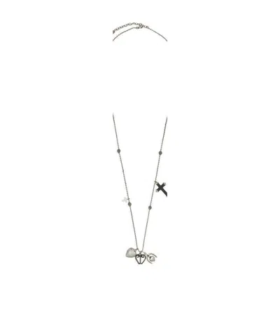 Saint Laurent Multi-charm Necklace In Gray