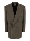 Saint Laurent Vichy Blazer Jacket In Brown