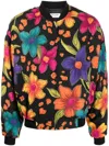 Saint Laurent Embellished Floral-print Crepe Bomber Jacket In Multicolor