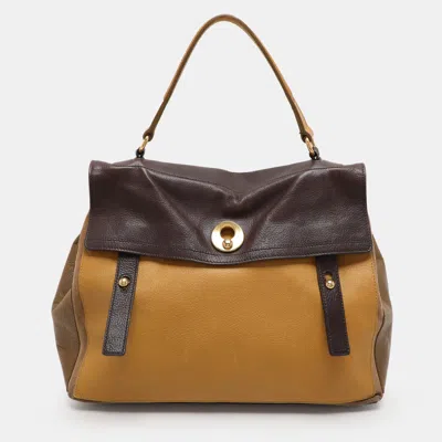 Pre-owned Saint Laurent Multicolor Leather And Suede Large Muse Two Satchel In Gold