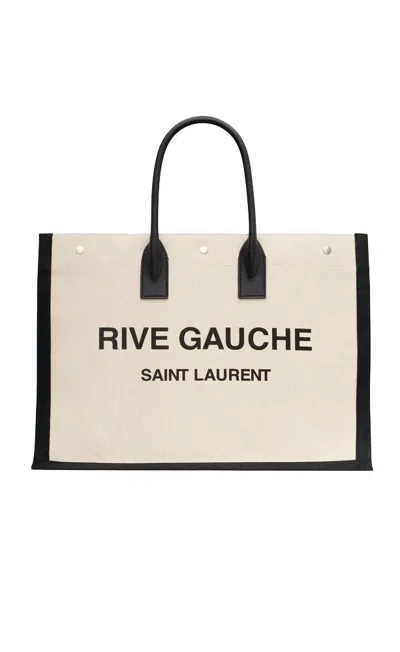 Saint Laurent Multicolor Linen And Leather Tote Handbag For Women