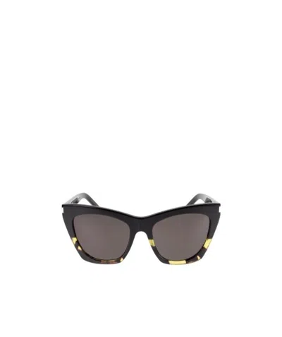 Saint Laurent Multicolor Logo Sunglasses In Black