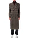 Saint Laurent Long Checked Wool Coat Coats Multicolor In Brown