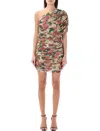 Saint Laurent Pink One Shoulder Mini Dress In Techno Fabric Woman In Multicolor