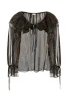 Saint Laurent Multicolor Off-shoulder Blouse With Drawstring Poet Sleeves In Silk Blend Woman In Multicolor