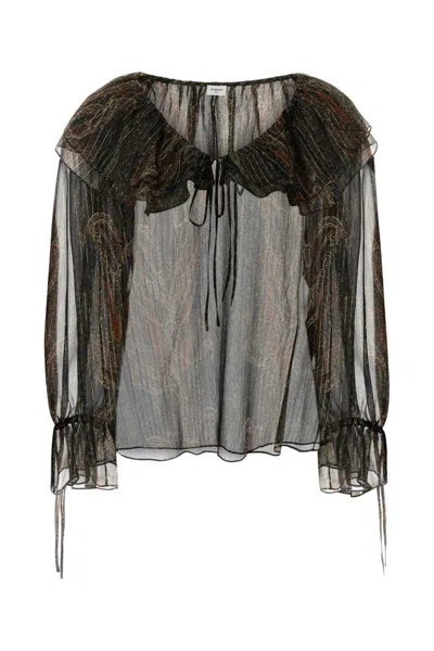 SAINT LAURENT MULTICOLOR OFF-SHOULDER BLOUSE