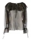 Saint Laurent Multicolor Off-shoulder Blouse With Drawstring Poet Sleeves In Silk Blend Woman In Multicolor