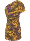 Saint Laurent One-shoulder Floral-print Ruched Tulle Mini Dress In Multicolor