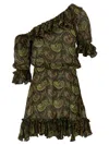 Saint Laurent Paisley Off-the-shoulder Mini Ruffled Dress In Multicolor