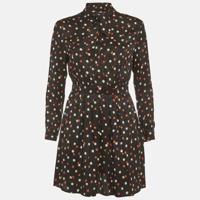 Pre-owned Saint Laurent Multicolor Polka/geometric Print Jacquard Silk Mini Dress M