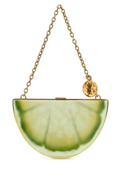 Saint Laurent Multicolor Resin Mini Limone Clutch In Green
