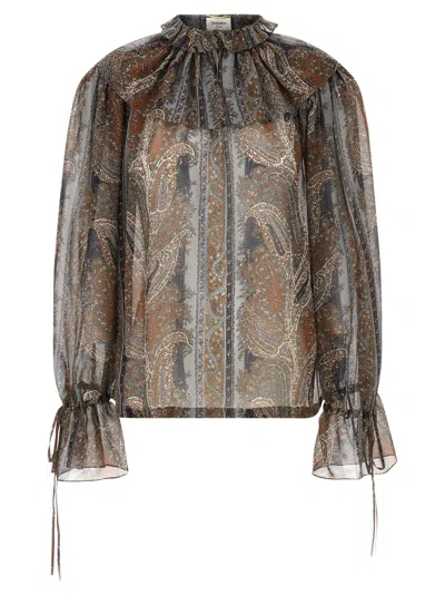 Saint Laurent Georgette Blouse Shirts Multicolor In Brown