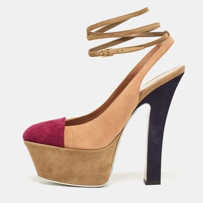 Pre-owned Saint Laurent Multicolor Suede Ankle Strap Pumps Size 37