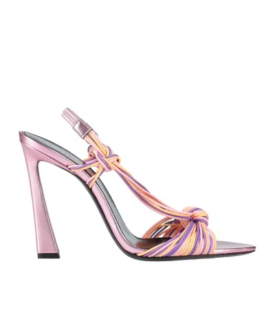 Saint Laurent Multicolored Metallic Leather Sandals In Pink