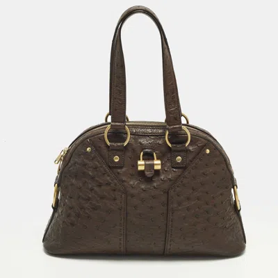Pre-owned Saint Laurent Muse Dark Brown Ostrich Bag