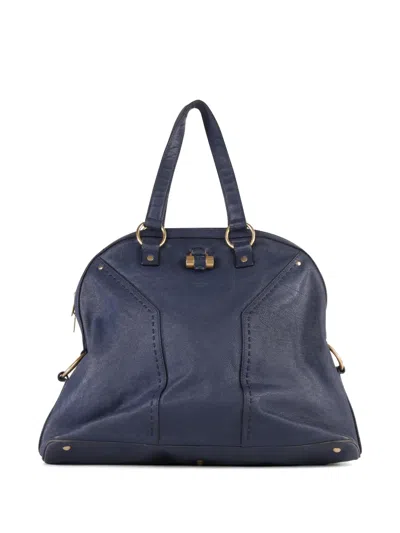 Pre-owned Saint Laurent Muse Leather Tote Bag In Blue