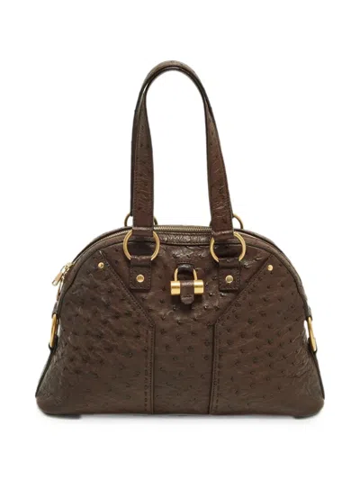 Pre-owned Saint Laurent Muse Ostrich-effect Handbag In Brown