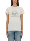 Saint Laurent White T-shirt With Graphic Print On The Front In Cotton Woman In Beige