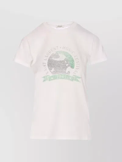 Saint Laurent Music Festival Cotton Jersey T-shirt In White