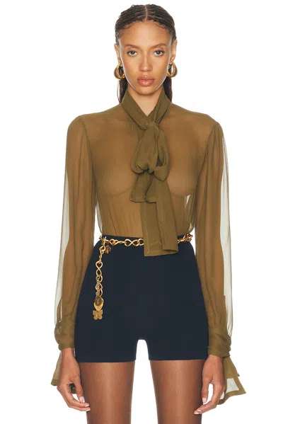 Saint Laurent Muslin Crepe Blouse In Vert Bronze