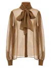 Saint Laurent Pussy-bow Silk-chiffon Blouse In Beige