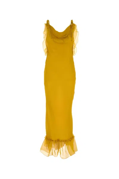 Saint Laurent Mustard Crepe Dress In Jaunemoutarde