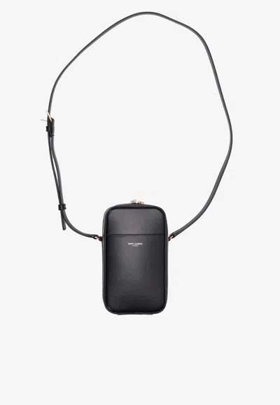 Saint Laurent Nano Cassandre Leather Messenger Bag In Black