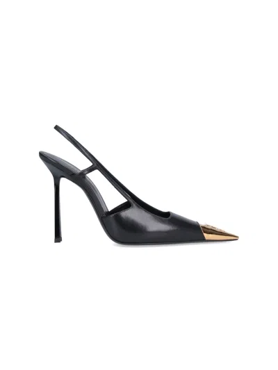Saint Laurent Nappa Leather Heeled Shoe With Sculpted Metal Detail In Black