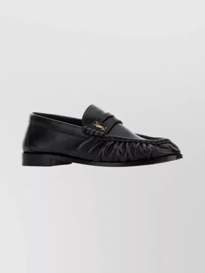 Saint Laurent Nappa Leather Loafers Featuring Ruched Detailing In Black
