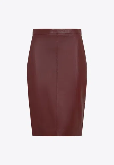 Saint Laurent Nappa Leather Pencil Skirt In Burgundy
