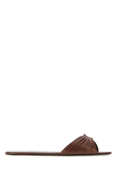 Saint Laurent Nappa Leather Slippers In Brown