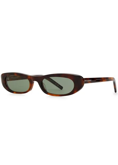 Saint Laurent Narrow Cat-eye Sunglasses, Sunglasses, Green In Brown