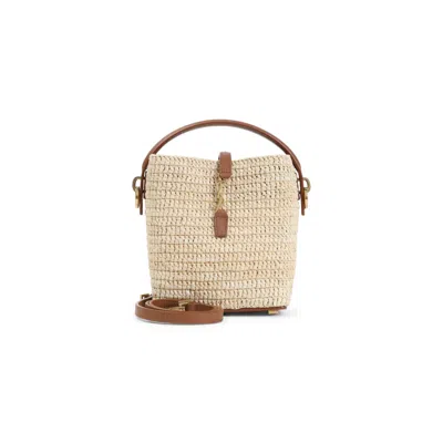 Saint Laurent Natural Beige Raffia Mini 37 Shoulder Bag In Neutral
