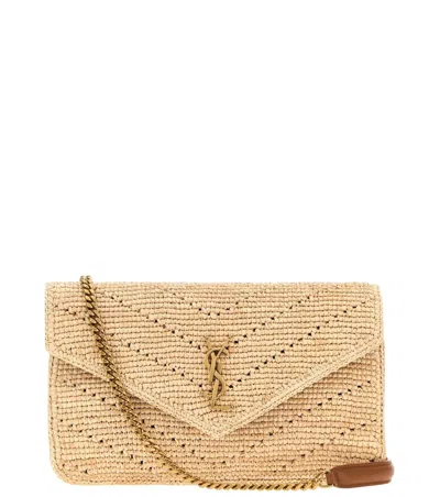 Saint Laurent Raffia Loulou Shoulder Bag Palebrownbrick Borse A Tracolla In Nude