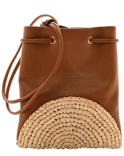 Saint Laurent Natural Raffia Cassandre Mini Pochon Crossbody Bag (authentic  Pre-loved)