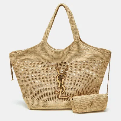 Pre-owned Saint Laurent Natural Raffia Maxi Icare Shopping Tote