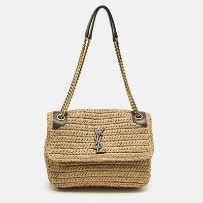 Pre-owned Saint Laurent Natural Raffia Medium Niki Shoulder Bag In Brown