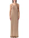 Saint Laurent Long Rib-knit Dress Scoop Neck In Nude