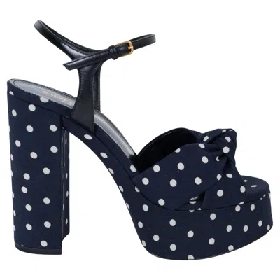 Pre-owned Saint Laurent Navy Blue & White Bianco Polka Dot Platform Sandals Shoes 37.5