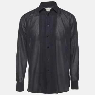Pre-owned Saint Laurent Navy Blue Cotton Voile Pintuck Shirt L