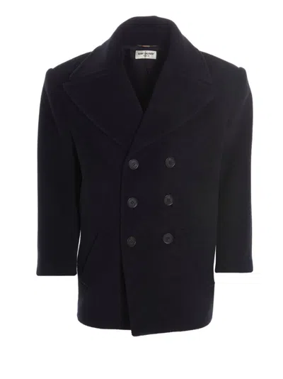 SAINT LAURENT NAVY BLUE DOUBLE BREASTED COAT