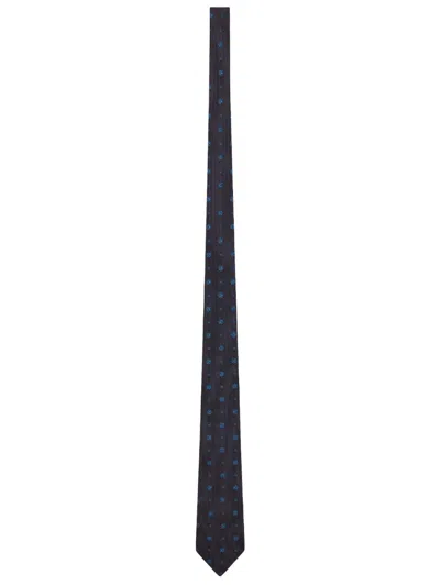 SAINT LAURENT NAVY BLUE JACQUARD PATTERN TIE